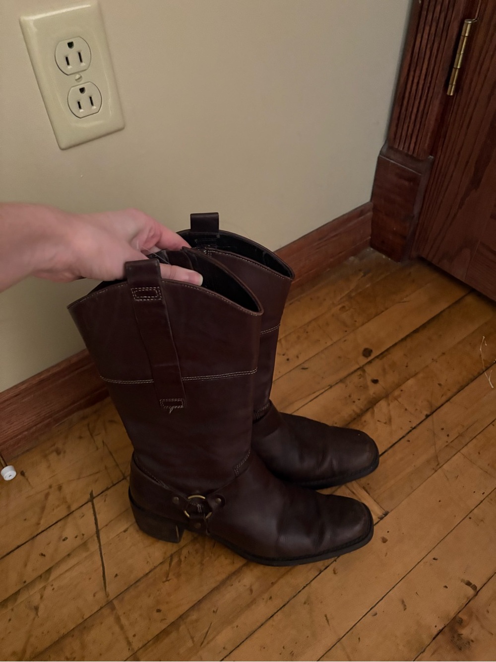 Brown Leather Boots with a Buckle
